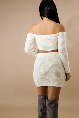 Thick Long Sleeve Off Shoulder Skirt Set