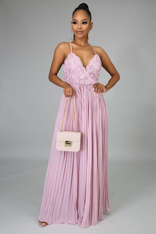 Rosy Crochet Maxi Dress