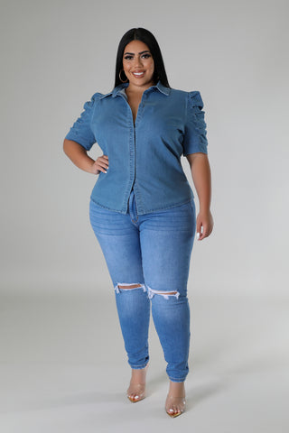 Mist Denim Top Plus