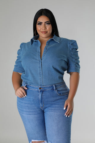 Mist Denim Top Plus