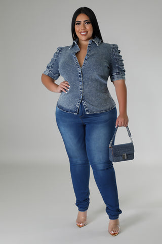 Mist Denim Top Plus