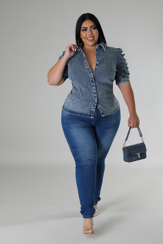 Mist Denim Top Plus