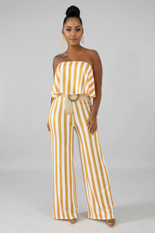 Ruffle Stripe Tube Jumpsuit